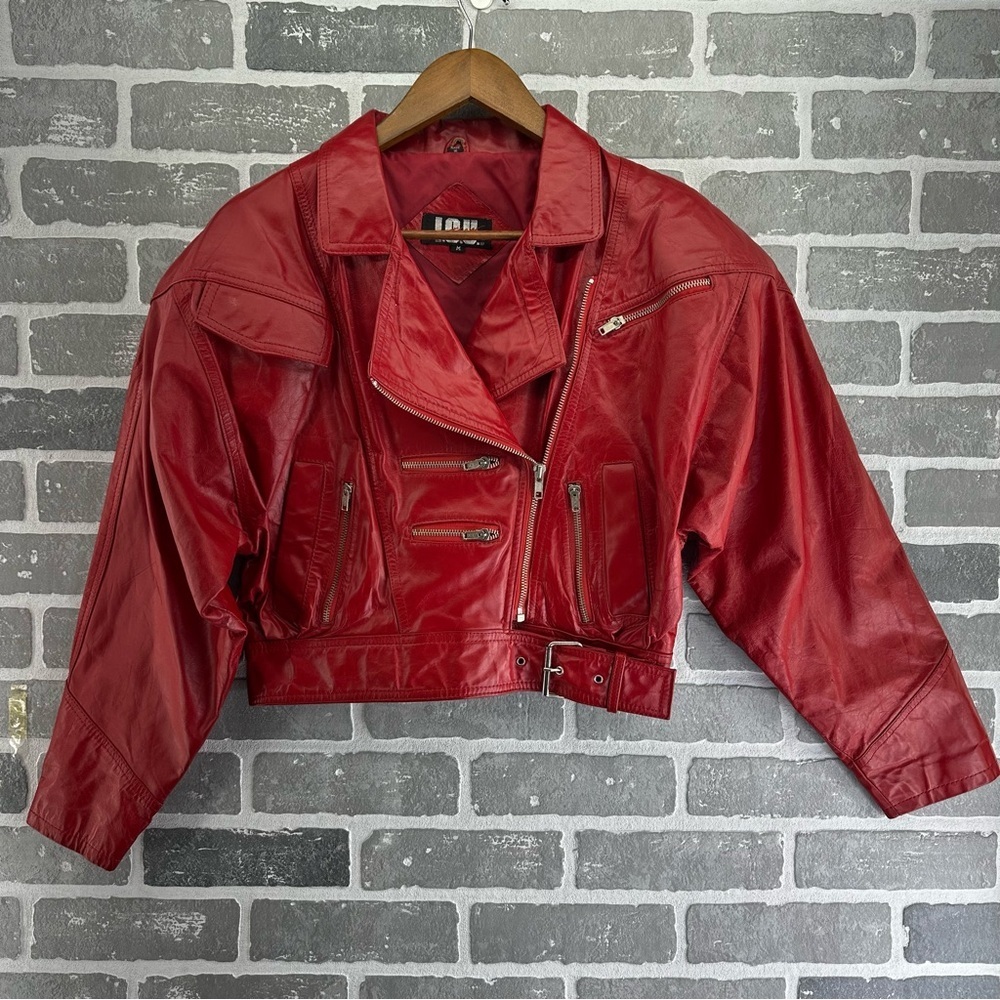 Vintage‎ 80’s genuine leather IOU red biker jacket size medium